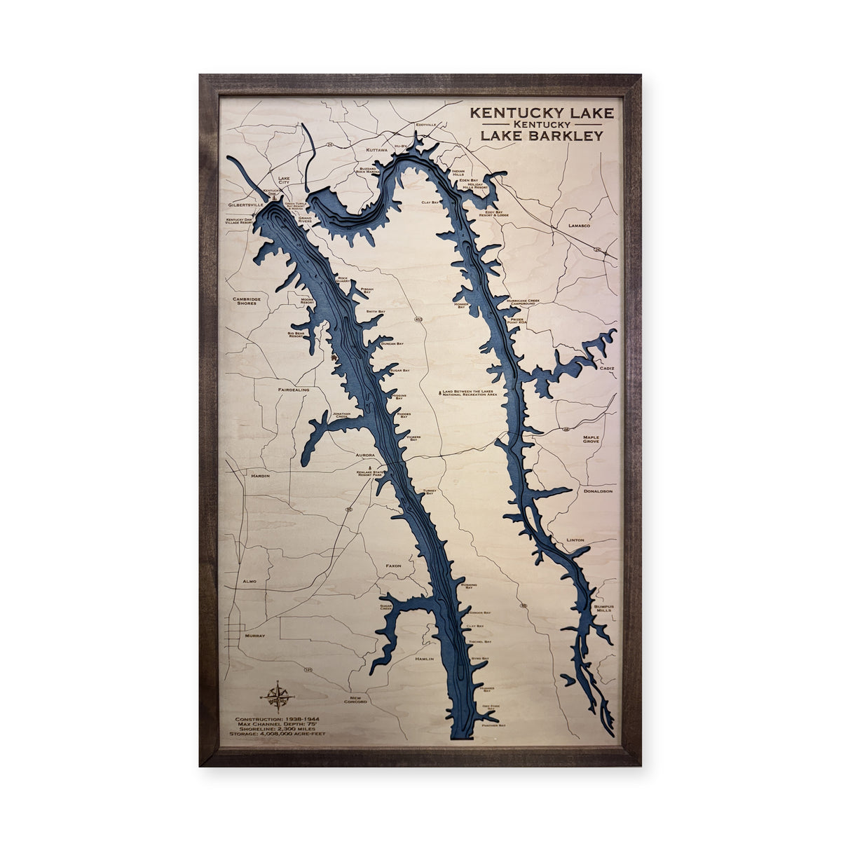 Kentucky Barkley Walnut Multi wood map — multilayer, white background