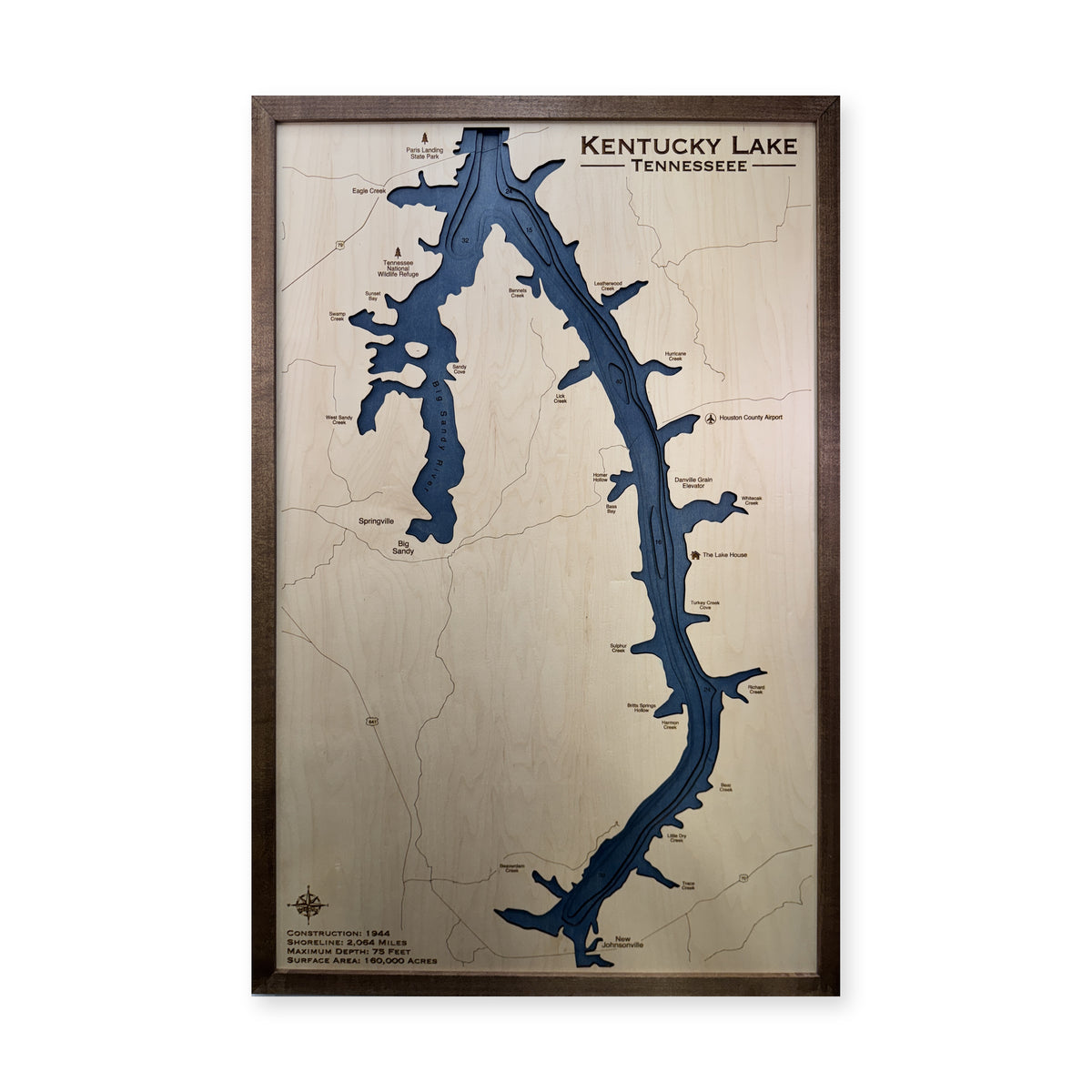 Kentucky Walnut Multi wood map — multilayer, white background
