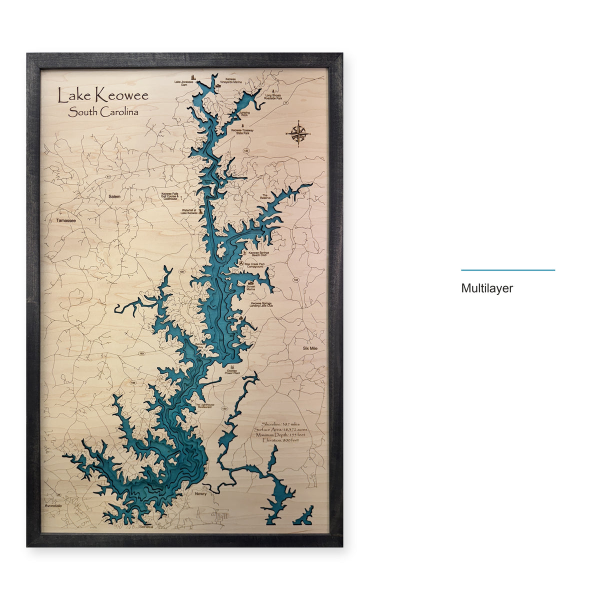 Keowee Charcoal Multi wood map — multilayer, layer option shown