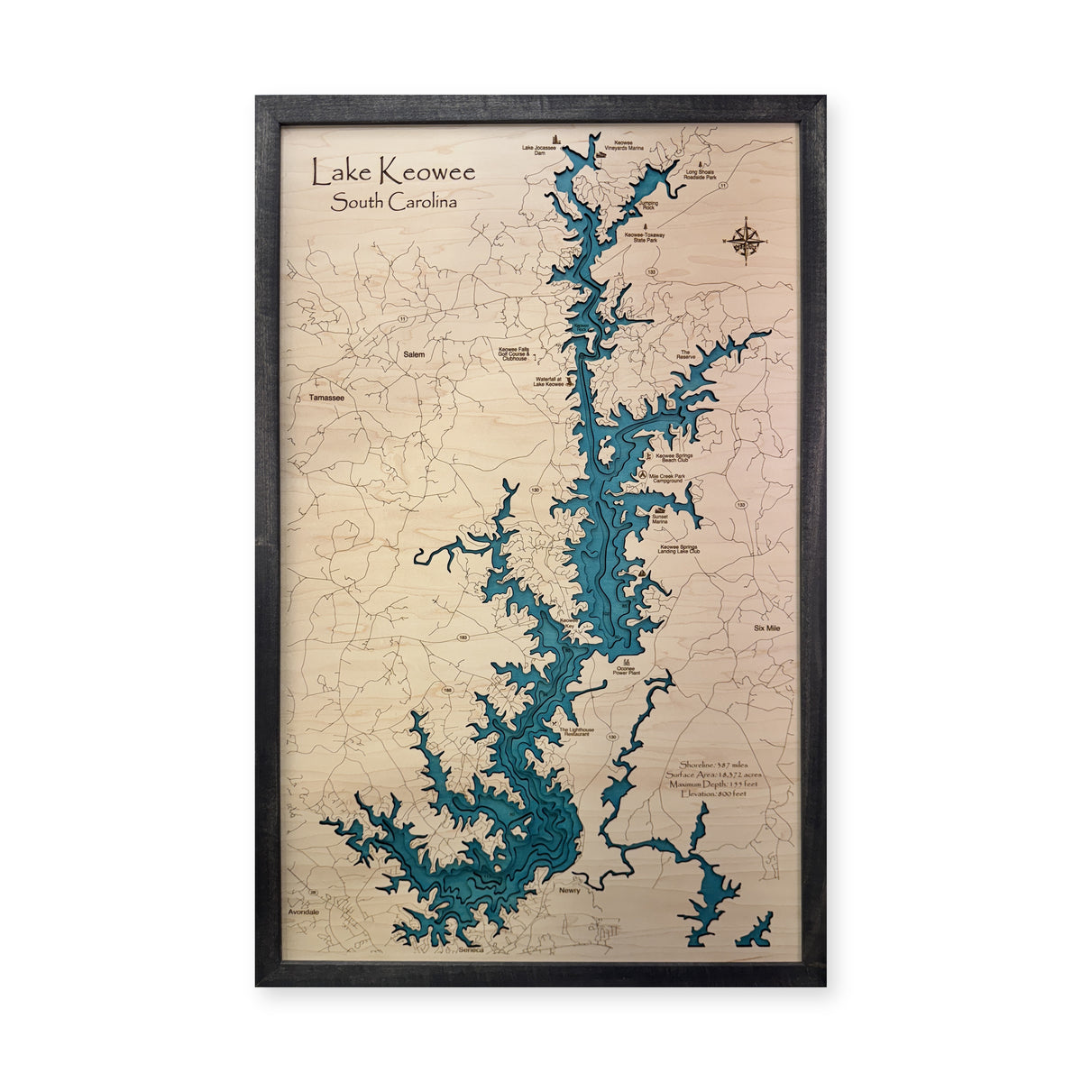 Keowee Charcoal Multi wood map — multilayer, white background