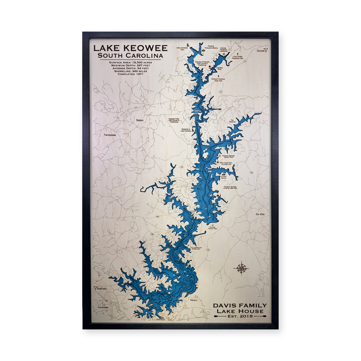 Keowee Davis wood map — multilayer, white background