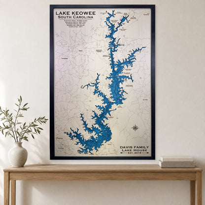 Keowee Davis wood map — multilayer, staged room mockup