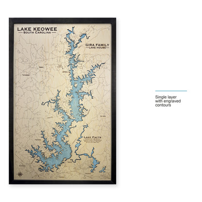Keowee Gira wood map — single layer with engraved contours, layer option shown