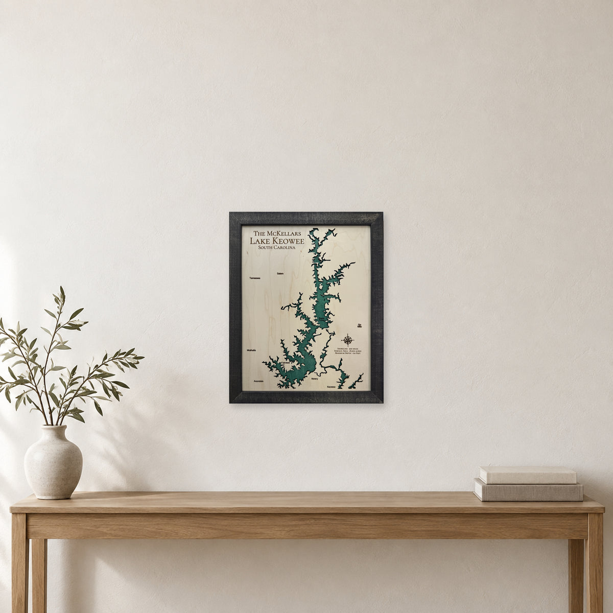 Keowee Mckellars wood map — single layer, staged room mockup