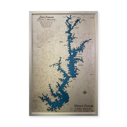 Keowee Moore wood map — single layer with engraved contours, white background