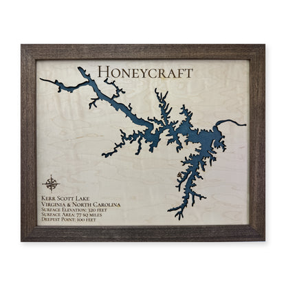 Kerr Scott Honeycraft wood map — single layer, white background