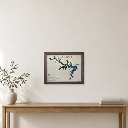 Kerr Scott Honeycraft wood map — single layer, staged room mockup