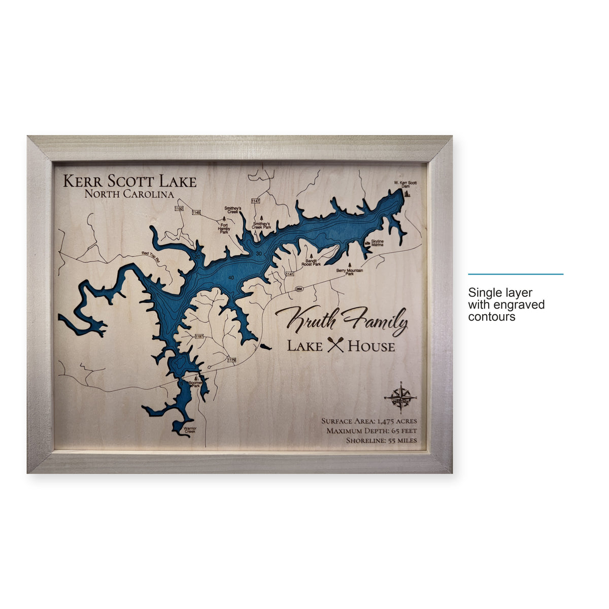 Kerr Scott Kruth wood map — single layer with engraved contours, layer option shown