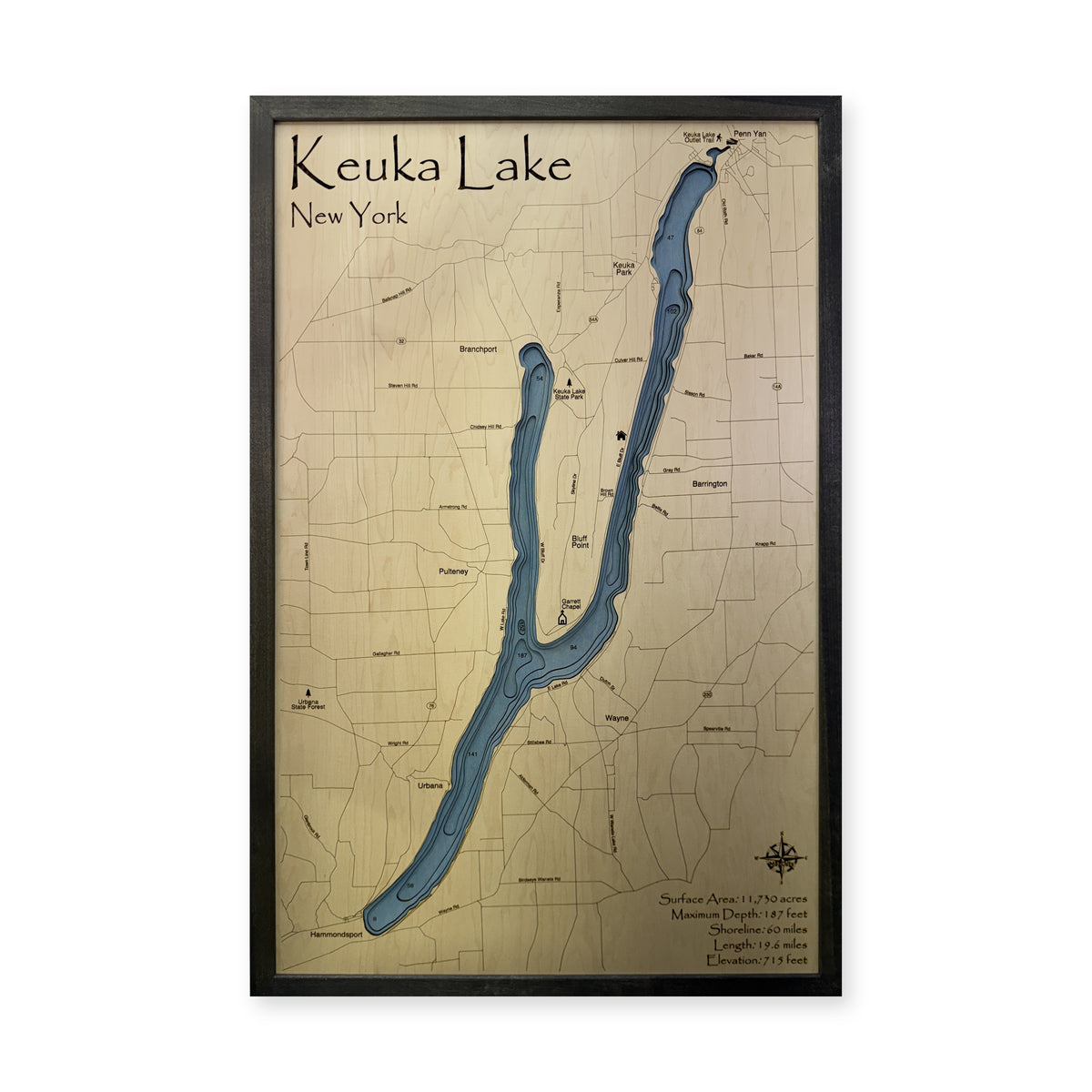 Keuka Charcoal Multi wood map — multilayer, white background