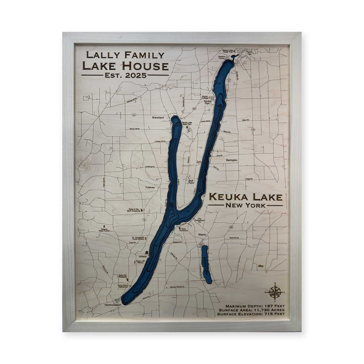 Keuka Lally wood map — multilayer, white background