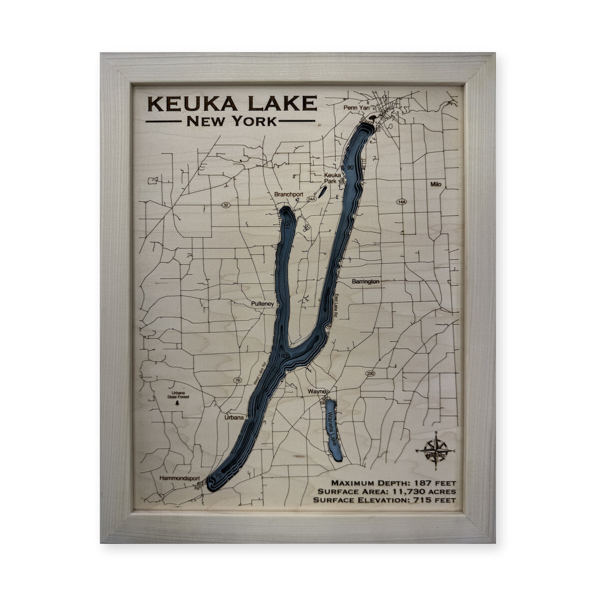 Keuka Natural wood map — multilayer, white background