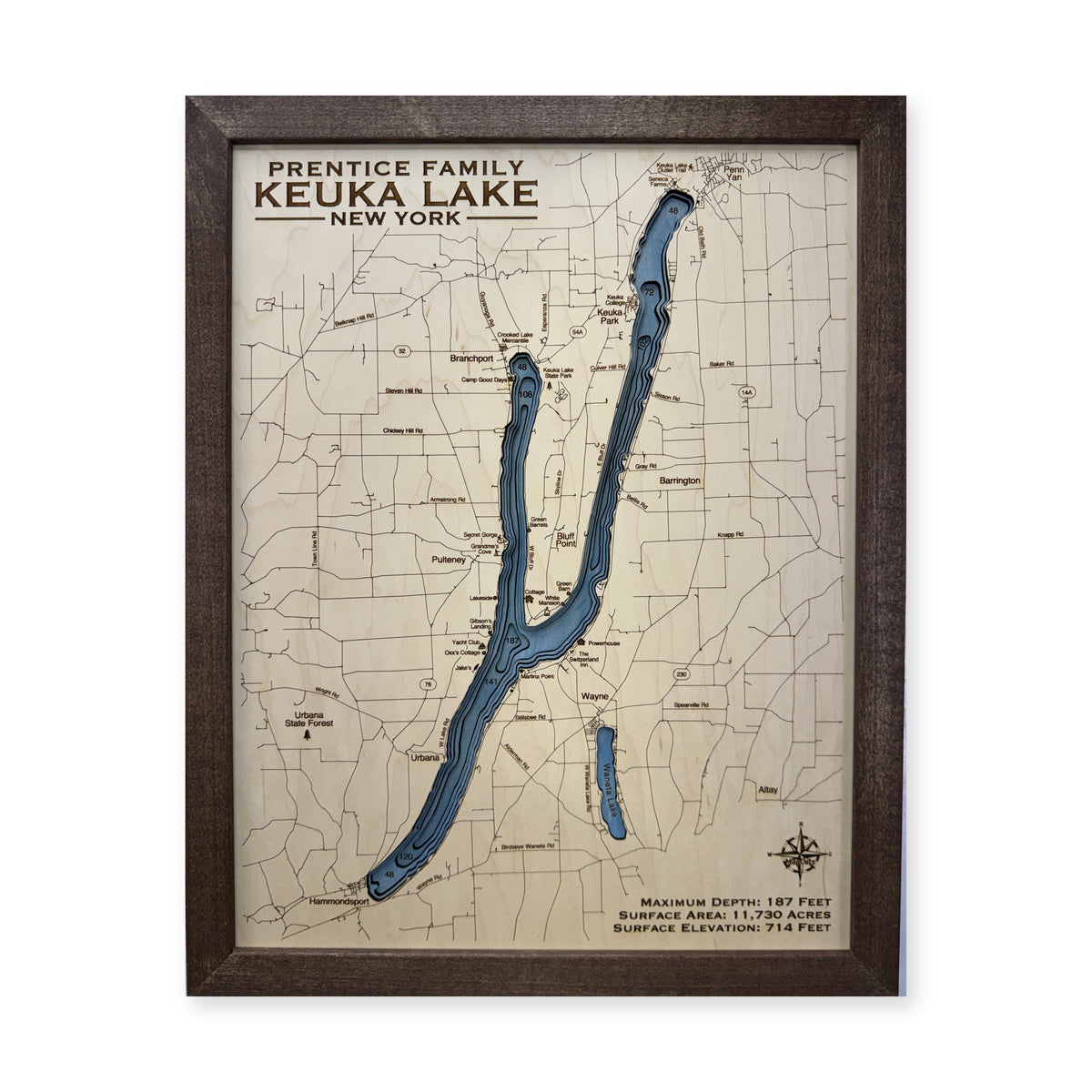 Keuka Prentice wood map — multilayer, white background