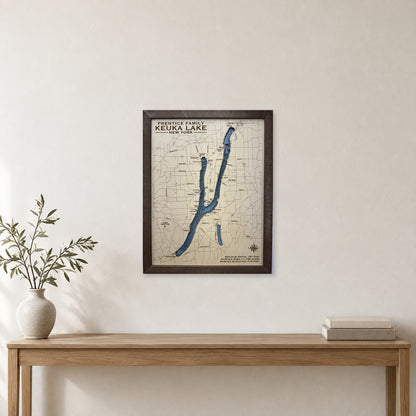 Keuka Prentice wood map — multilayer, staged room mockup