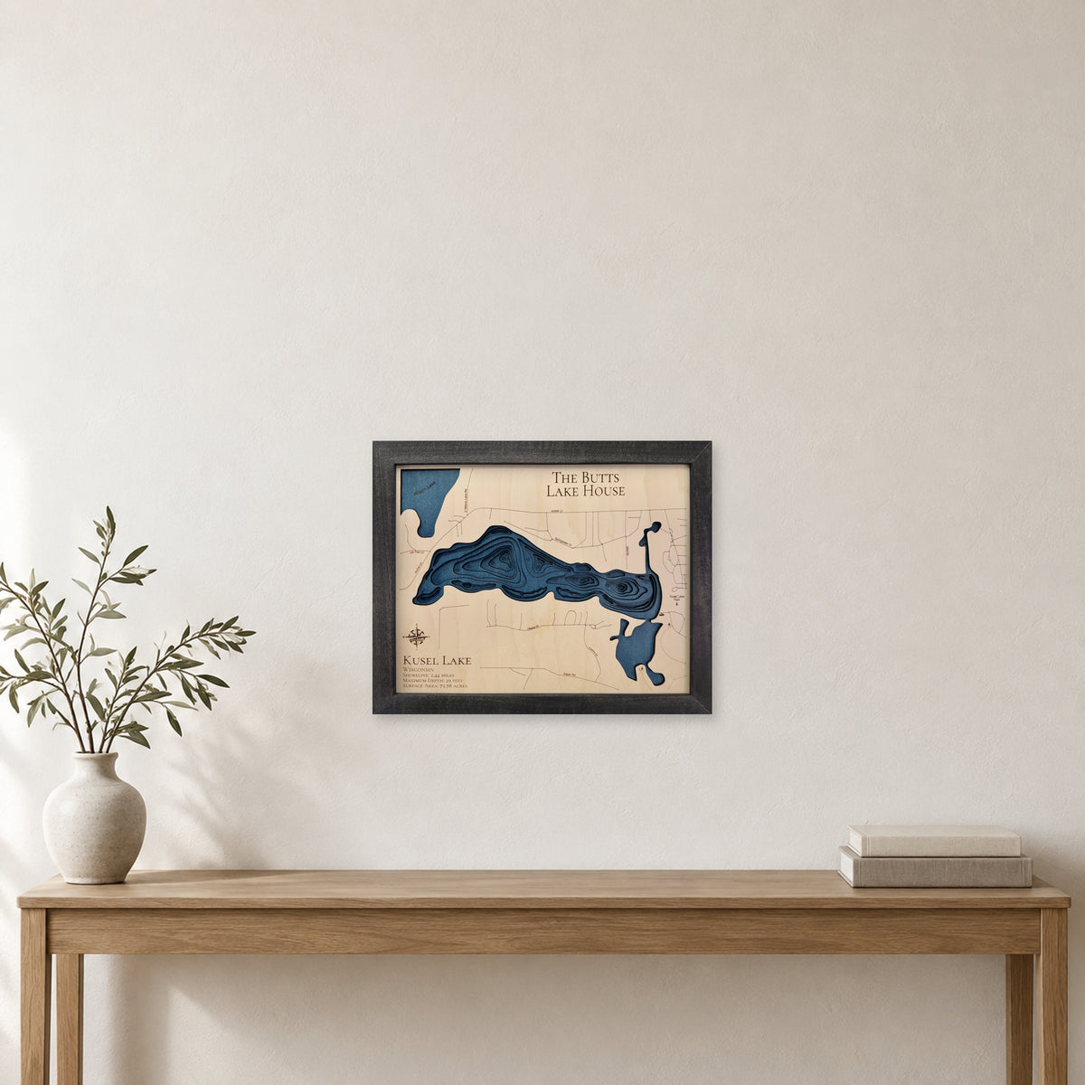 Kusel Butts wood map — multilayer, staged room mockup