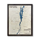 Lake Champlain wooden map with personalized title and black frame on a white background. 