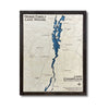 Lake Champlain wooden map with personalized title and black frame on a white background. 