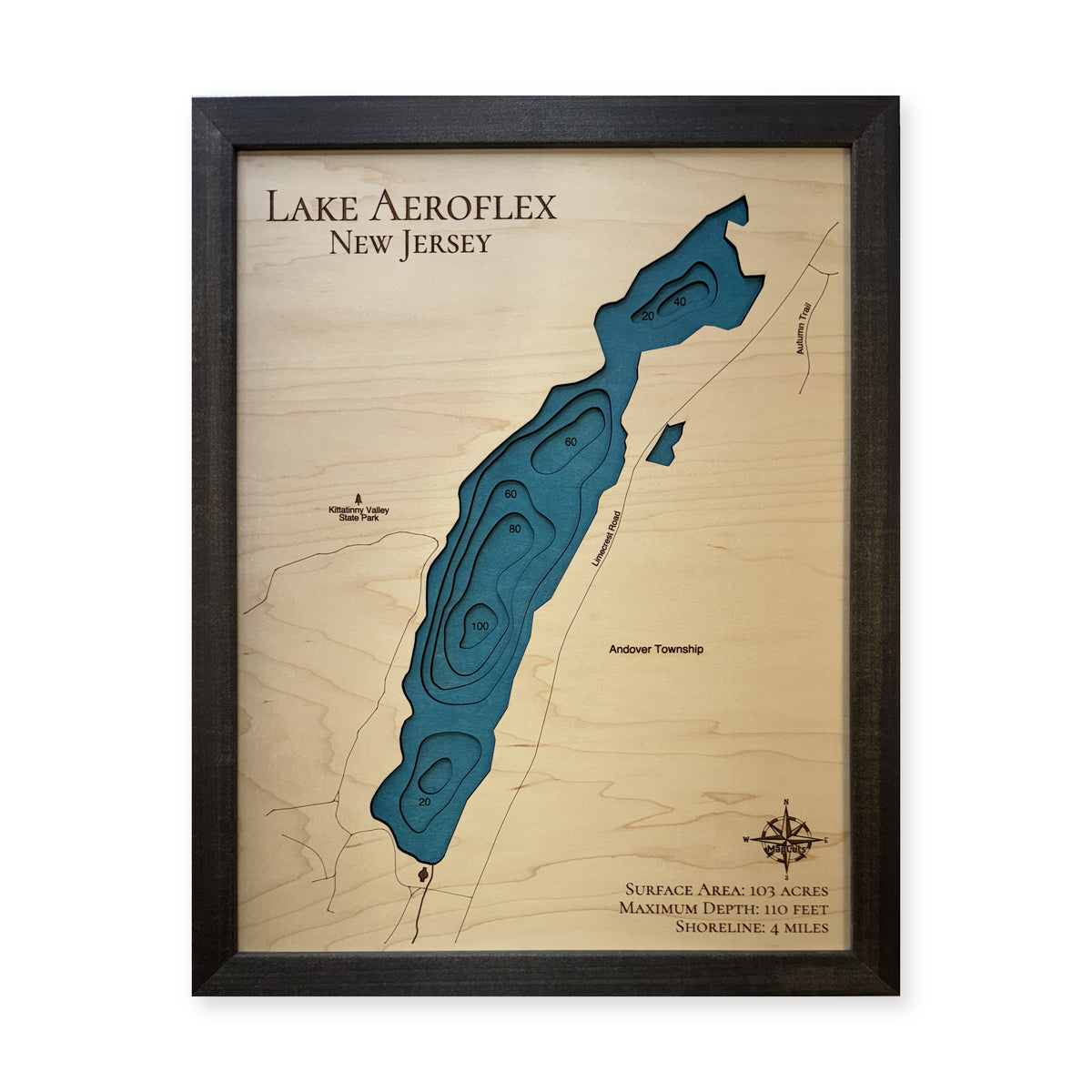 Lake Aeroflex wood map — multilayer, white background