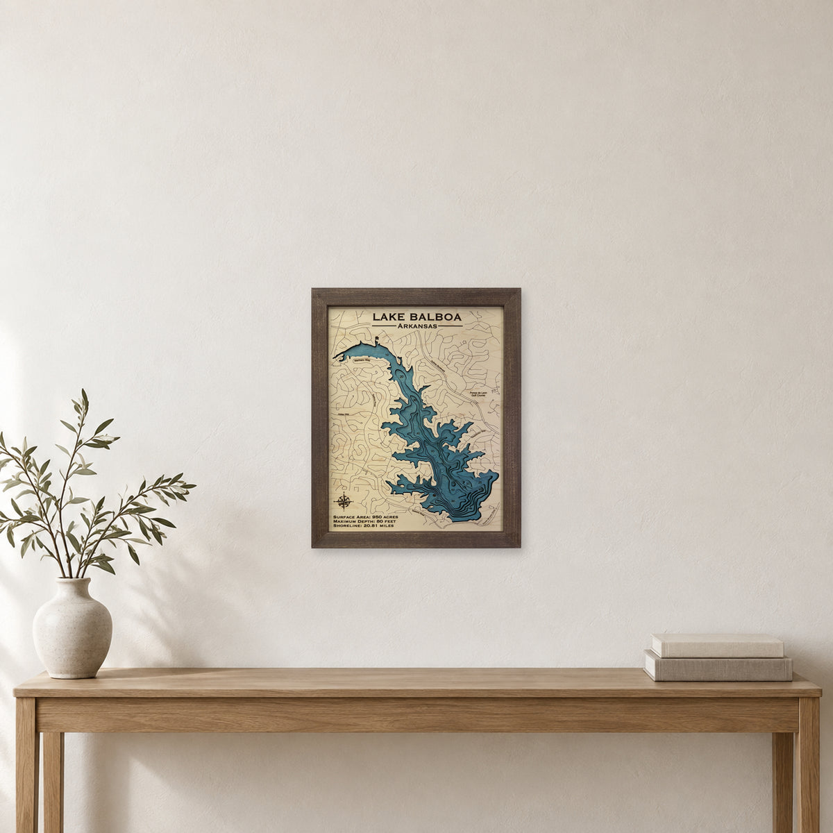 Lake Balboa wood map — multilayer, staged room mockup