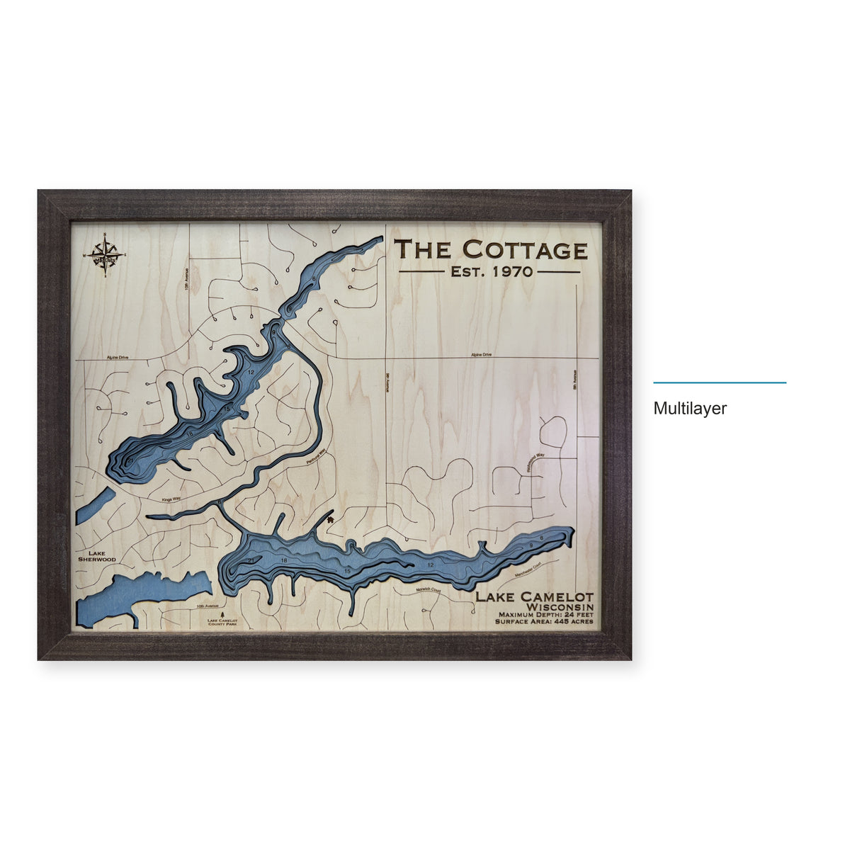 Lake Camelot Cottage wood map — multilayer, layer option shown