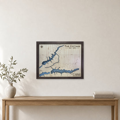 Lake Camelot Cottage wood map — multilayer, staged room mockup