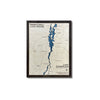 Custom wooden Lake Champlain multi water layer map with black frame. 