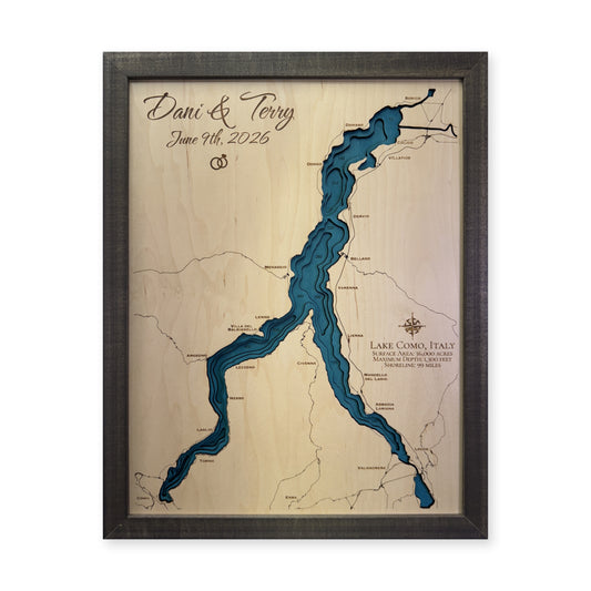 Lake Como wood map — multilayer, white background