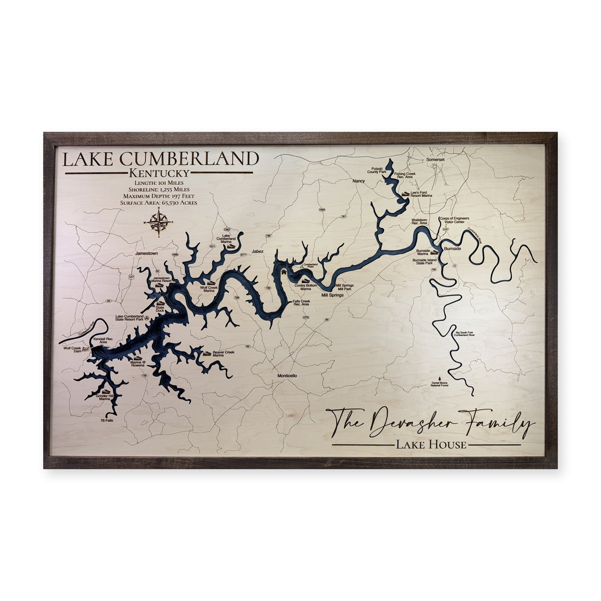 Lake Cumberland wood map — single layer, white background