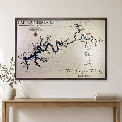 Lake Cumberland wood map — single layer, staged room mockup