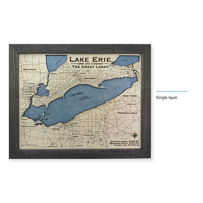 Lake Erie Black Single wood map — single layer, layer option shown