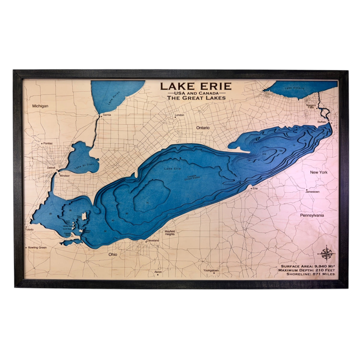 Large multilayer Lake Erie map.