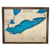 Lake Erie map with walnut frame. 