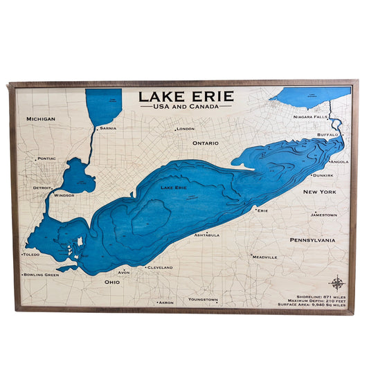 Large Lake Erie multilayer map with white background. 