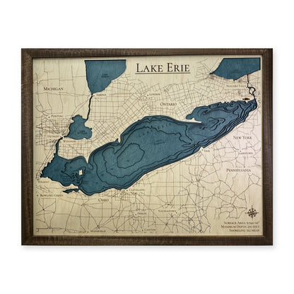 Lake Erie Walnut Multi wood map — multilayer, white background