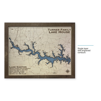 Lake Gaston Turner wood map — single layer with engraved contours, layer option shown