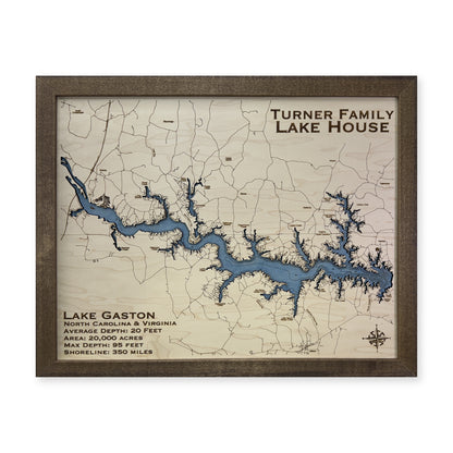Lake Gaston Turner wood map — single layer with engraved contours, white background