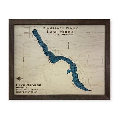 Lake George Zimmerman wood map — multilayer, white background