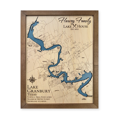 Lake Granbury wood map — single layer, white background