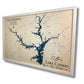 Sideview of a Lake Hartwell map with personalized text. 
