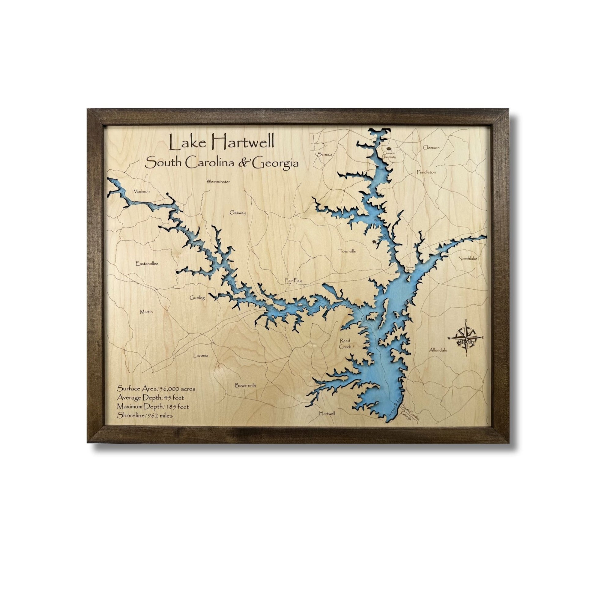 Small Lake Hartwell map with single water layer and a light blue water stain. 