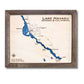 Framed map of Lake Havasu, Arizona & California with wooden frame and engraved water layers.