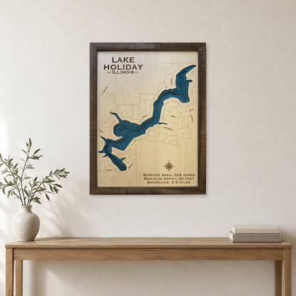 Lake Holiday wood map — multilayer, staged room mockup