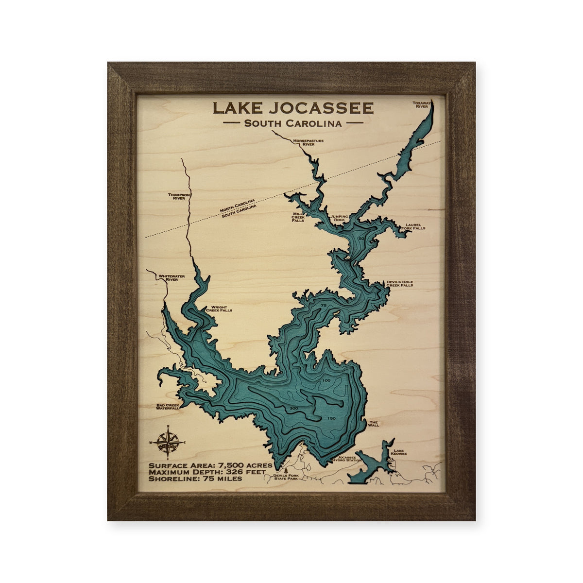 Lake Jocassee wood map — multilayer, white background