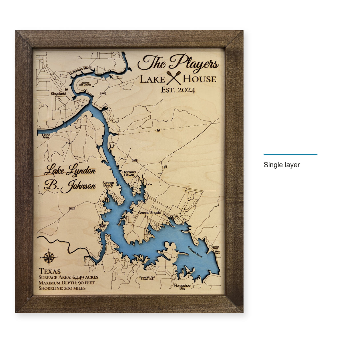 Lake Lyndon B Johnson wood map — single layer, layer option shown