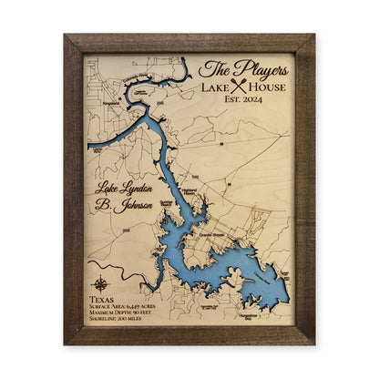 Lake Lyndon B Johnson wood map — single layer, white background