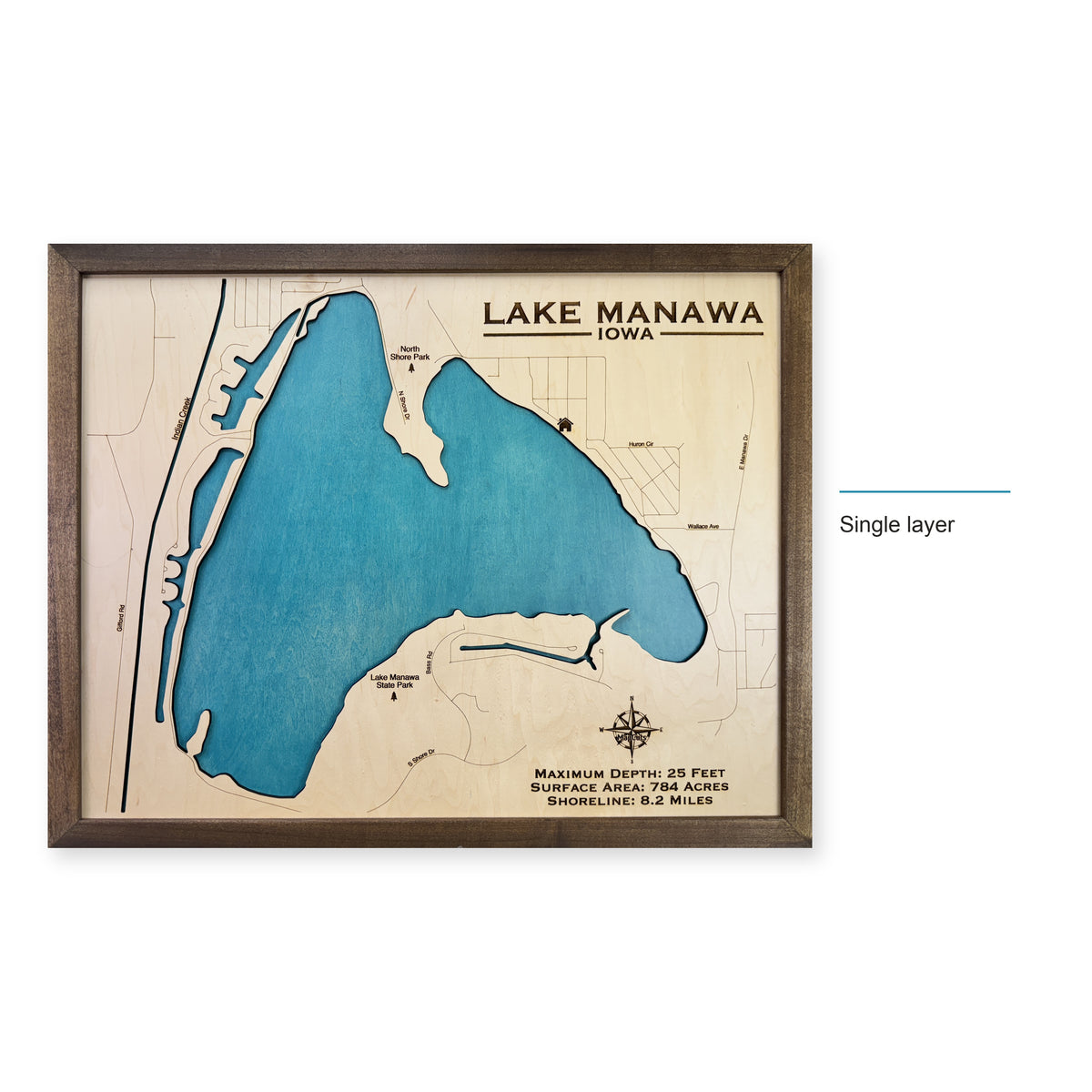Lake Manawa wood map — single layer, layer option shown