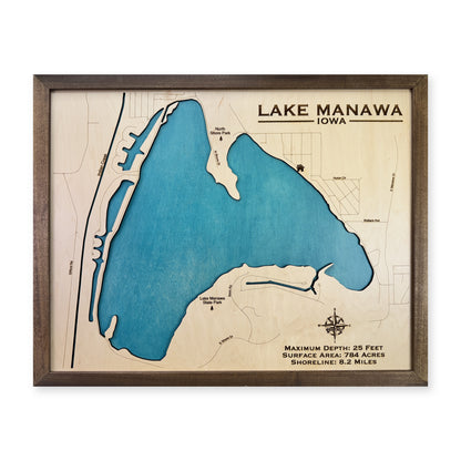 Lake Manawa wood map — single layer, white background