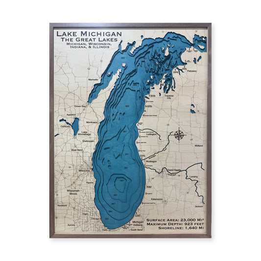 Lake Michigan Wood Map — multilayer example, on a white background