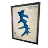 Side view of Lake Mohawk wooden lake map. 