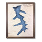 Wooden map of Lake Mohawk with personalized titled and brown walnut frame. 