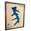 Side view of multilayer Lake Mohawk lake map with walnut colored frame. 